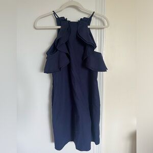 Linen Lux knee length navy ruffle dress size XS